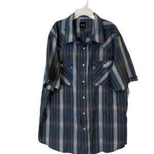Black Jack DMD Button Up Shirt Peal Snap Pockets Blue Plaid Short Sleeve Mens